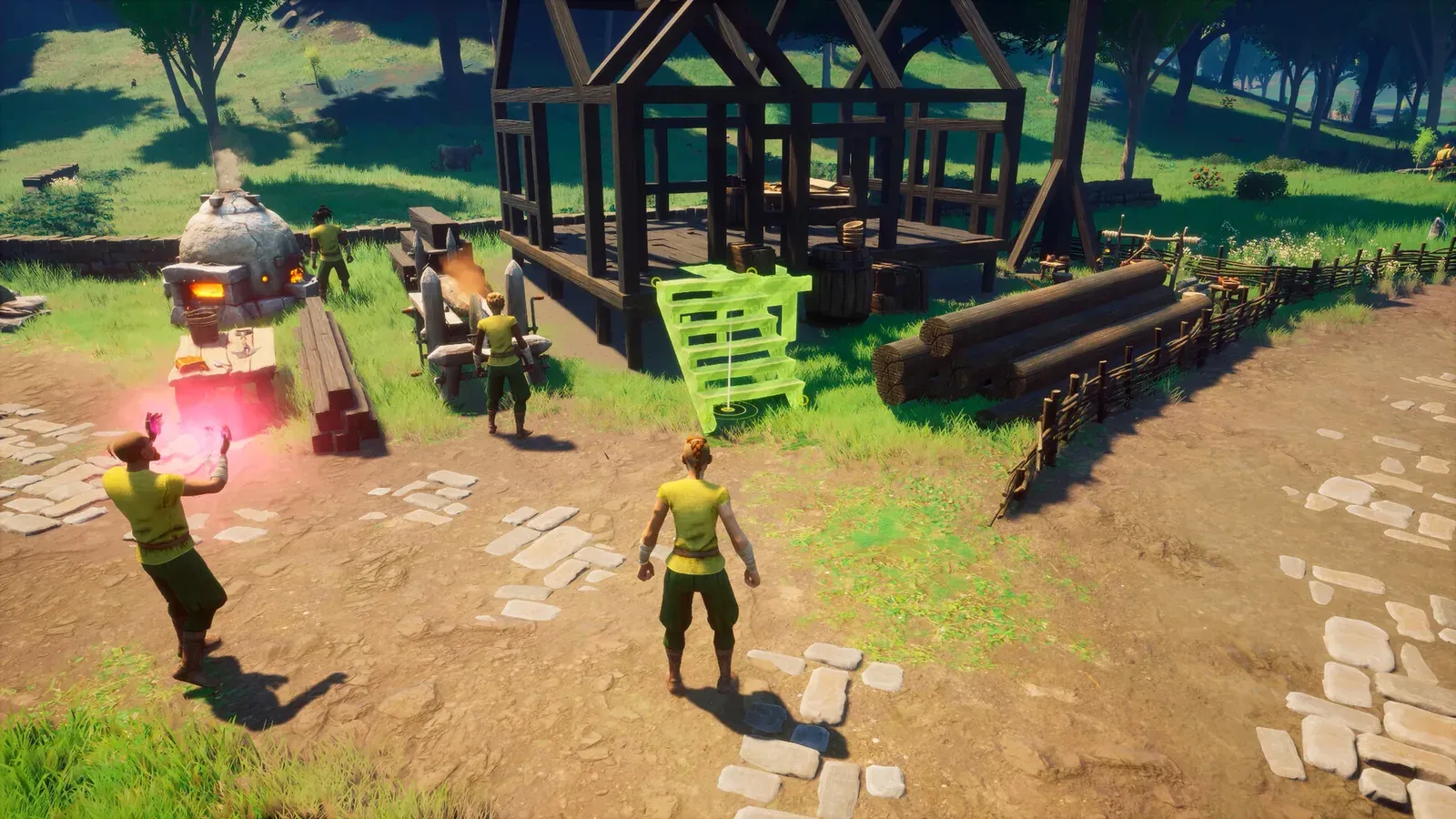Spieler versammeln sich in einem selbst gebauten Dorf, Inhalte der Standardedition